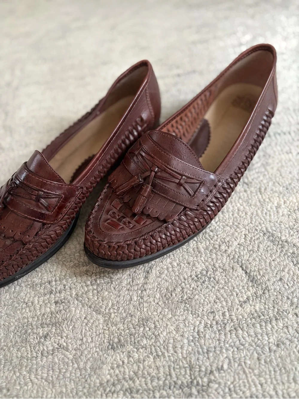 Nunn Bush Brown Woven Leather Tassel Loafers Mens 9.5M Made in Brazil